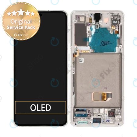 Samsung Galaxy S21 G991B - LCD Kijelző + Érintőüveg + Keret (Phantom White) - GH82-24545C, GH82-24544C Genuine Service Pack