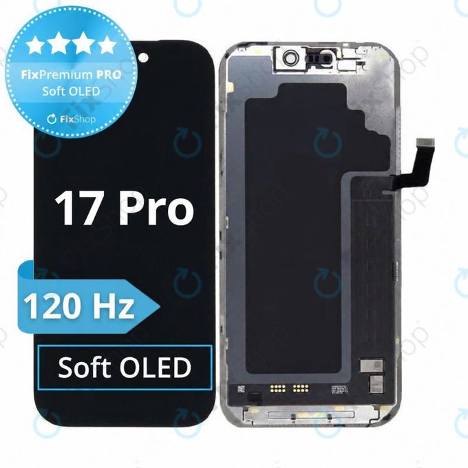 Kijelző Soft OLED 120Hz iPhone 17 Pro, Érintőüveg kerettel, FixPremium PRO