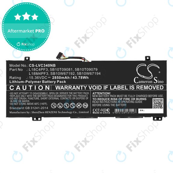 Akkumulátor Lenovo Ideapad C340, Ideapad Flex, 2850mAh, Li-Pol, 15.36V, L18C4PF3, HQ