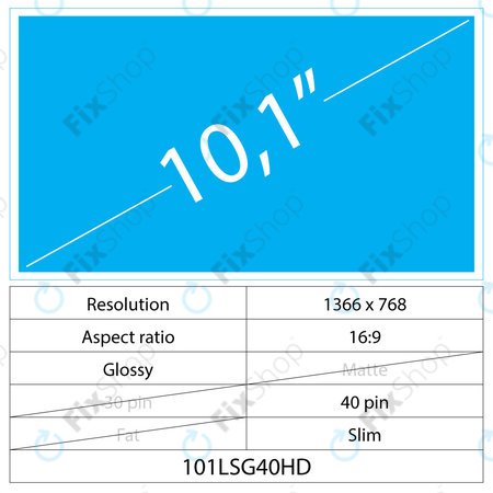 10.1 LCD Slim Fényes 40 pin HD