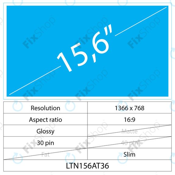 15.6 LCD Slim Fényes 30 pin HD