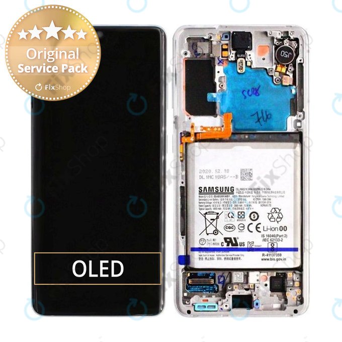 Samsung Galaxy S21 G991B - LCD Kijelző + Érintőüveg + Keret + Akkumulátor (Phantom White) - GH82-24716C, GH82-24718C Genuine Service Pack