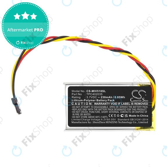 Akkumulátor Mio MiVue 508, 518, 528, 538, 608, 618, 792, 230mAh, Li-Pol, 3.7V, TPC402035, HQ