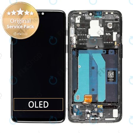 OnePlus 6 - LCD Kijelző + Érintőüveg + Keret (Mirror Black) - 2011100029 Genuine Service Pack