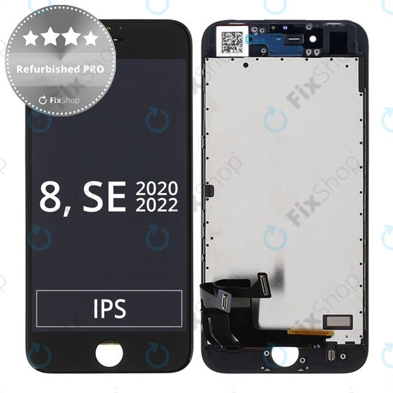 Apple iPhone 8, SE (2020), SE (2022) - LCD Kijelző + Érintőüveg + Keret (Black) Refurbished PRO