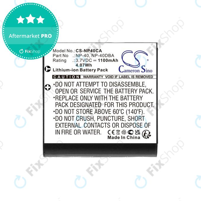 Akkumulátor Casio Exilim Ex-FC100, 1100mAh, Li-Ion, 3.7V, NP-40, HQ