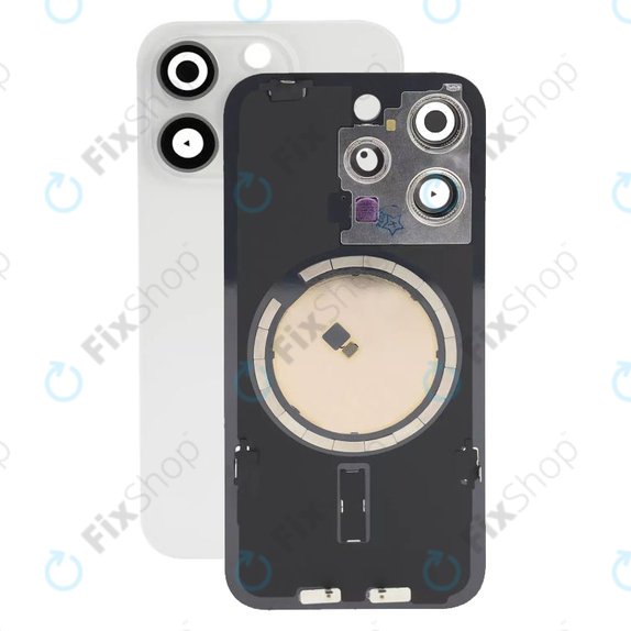Apple iPhone 15 Pro - Hátsó üveg + Kamera lencse + Fémlemez + Magsafe mágnes (White Titanium)