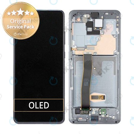 Samsung Galaxy S20 Ultra G988F - LCD Kijelző + Érintőüveg + Keret + Elapi Kamera (Cosmic Gray) - GH82-22271B, GH82-22327B Genuine Service Pack