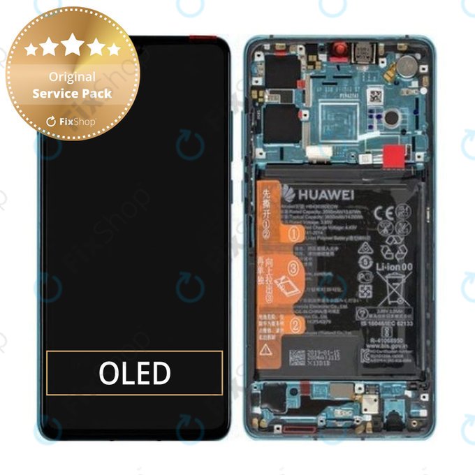 Huawei P30 - LCD Kijelző + Érintőüveg + Keret + Akkumulátor (Aurora Blue) - 02352NLN, 02354HRH Genuine Service Pack