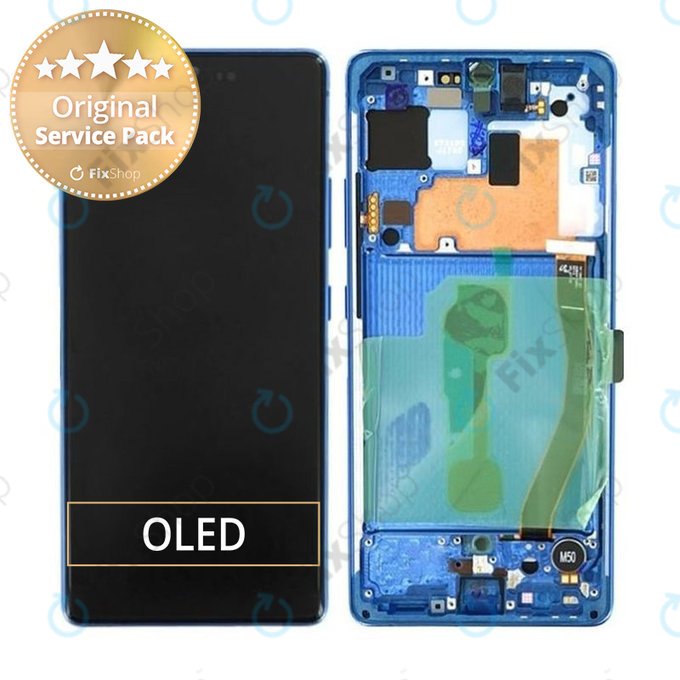 Samsung Galaxy S10 Lite G770F - LCD Kijelző + Érintőüveg + Keret (Prism Blue) - GH82-21672C, GH82-22044C, GH82-22045C, GH82-21992C, GH82-22045C Genuine Service Pack