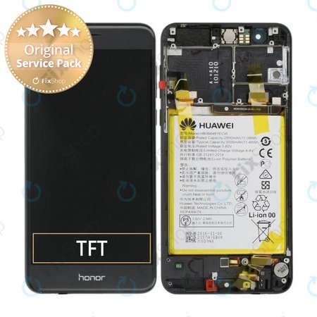 Huawei Honor 8 - LCD Kijelző + Érintőüveg + Keret + Akkumulátor (Midnight Black) - 02350VAS Genuine Service Pack