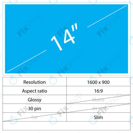 14 LCD Slim Fényes 30 pin HD+