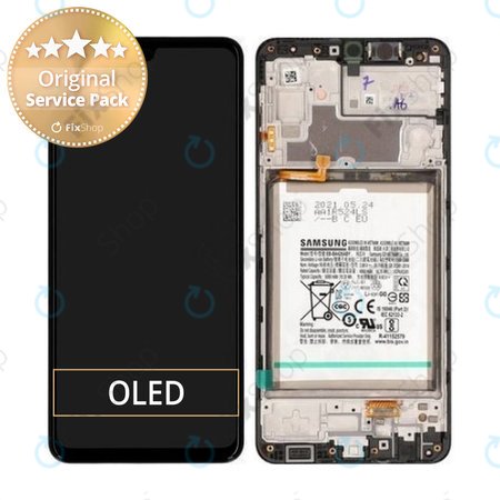 Samsung Galaxy M32 M325F - LDC Kijelző + Érintőüveg + Keret + Akkumulátor (Black) - GH82-26192A Genuine Service Pack