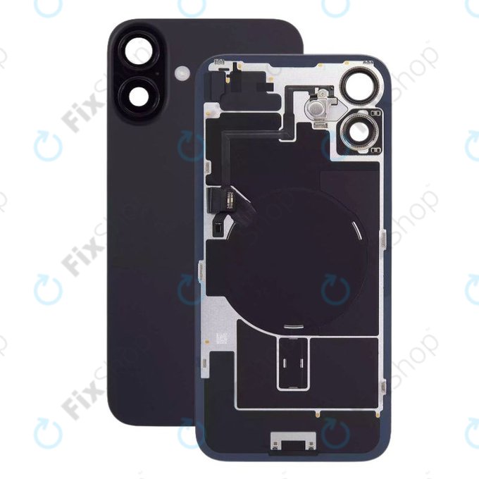 Apple iPhone 16 - Hátsó üveg + Kamera lencse + Fémlemez + Magsafe mágnes (Black)