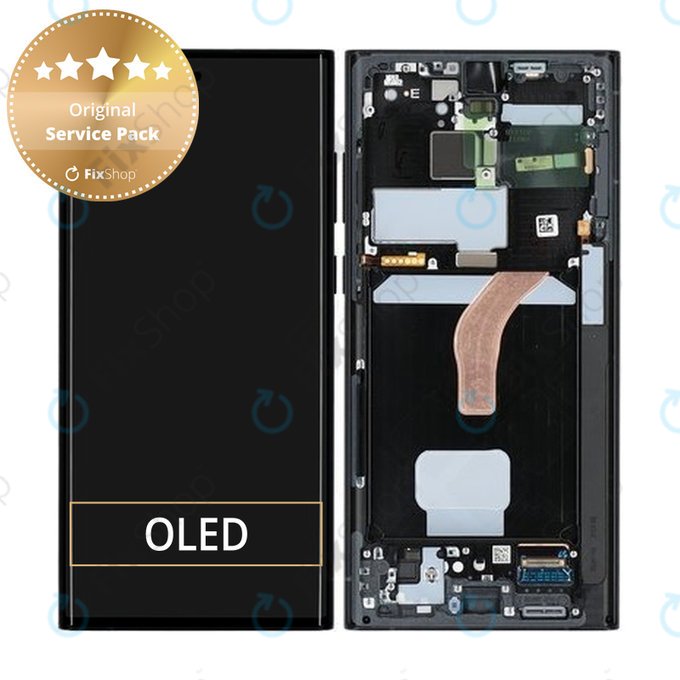 Samsung Galaxy S22 Ultra S908B - LCD Kijelző + Érintőüveg + Keret (Graphite) - GH82-27488E, GH82-27489E Genuine Service Pack