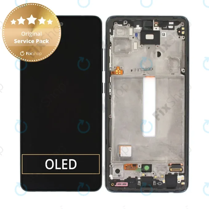 Samsung Galaxy A52 A525F, A526B - LCD Kijelző + Érintőüveg + Keret (Awesome Black) - GH82-25524A GH82-25526A, GH82-25754A, GH82-25602A Genuine Service Pack