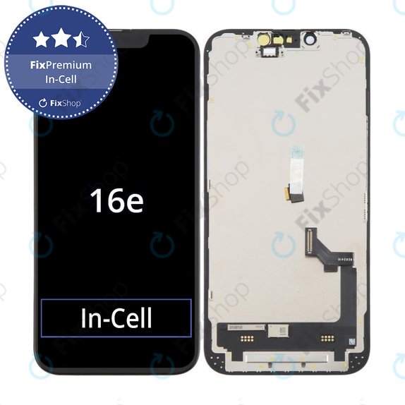 Kijelző In-Cell FHD iPhone 16e, Érintőüveg kerettel, FixPremium