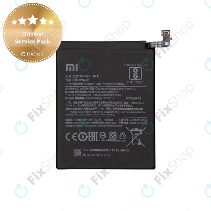 Xiaomi Redmi Note 8T, Redmi Note 6 Pro, Redmi 7, Redmi 8A - Akkumulátor BN46 4000mAh - 46BN46A090H8 Genuine Service Pack