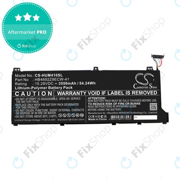 Akkumulátor Honor MagicBook 14, Huawei MateBook D14, MediaPad D14, MagicBook 14, 3550mAh, Li-Pol, 15.28V, HB4692Z9ECW-41, HQ