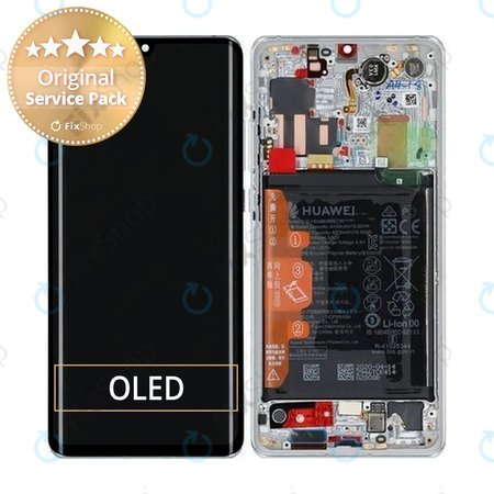 Huawei P30 Pro, P30 Pro 2020 - LCD Kijelző + Érintőüveg + Keret + Akkumulátor (Silver Frost) - 02353SBC Genuine Service Pack