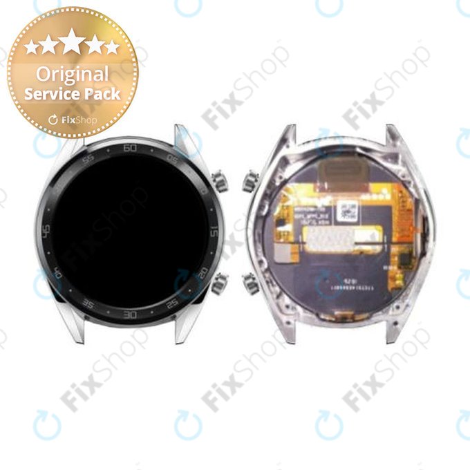 Huawei Watch GT Sport Fortuna B19S - LCD Kijelző + Érintőüveg + Keret (Silver) - 02352GXS Genuine Service Pack