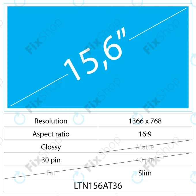 15.6 LCD Slim Fényes 30 pin HD