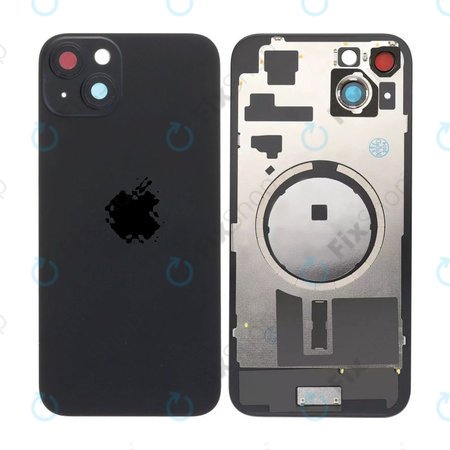 Apple iPhone 15 Plus - Hátsó üveg + Kamera lencse + Fémlemez + Magsafe mágnes (Black)