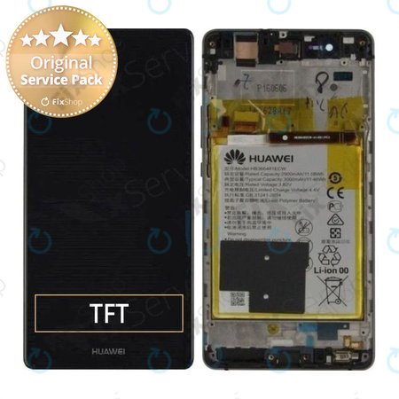 Huawei P9 Lite VNS-L21 - LCD Kijelző + Érintőüveg + Keret + Akkumulátor (Black) - 02350TMU, 02350TRB