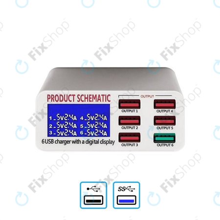 Product Schematic 896 - USB Töltőállomás  (1x USB 3.0+ 5x USB 2.0)