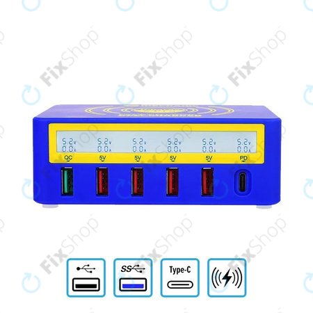 Mechanic iCharge 6 Pro - USB Töltőállomás (4x USB, 1x USB 3.0, 1x USB-C, 1x Vezeték Nélküli Töltő)