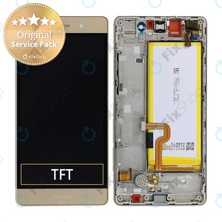 Huawei P8 Lite ALE-L21 - LCD Kijelző + Érintőüveg + Keret + Akkumulátor (Gold) - 02350KGP, 02350KQH