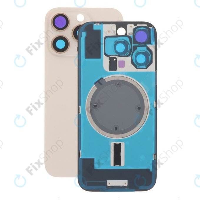 Apple iPhone 16 Pro - Hátsó üveg + Kamera lencse + Fémlemez + Magsafe mágnes (Desert Titanium)