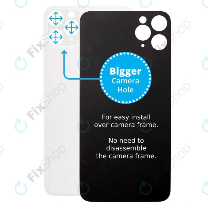 Apple iPhone 11 Pro Max - Hátsó Ház Üveg Nagyobb Kamera Nyílással (Silver)