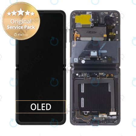 Samsung Galaxy Z Flip F700N - LCD Kijelző + Érintőüveg + Keret (Thom Browne Edition) - GH82-22215C Genuine Service Pack