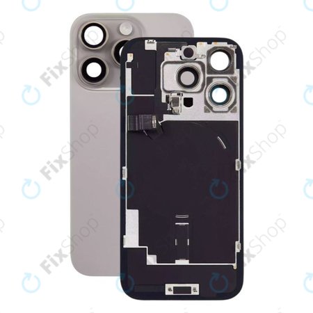 Apple iPhone 16 Pro - Hátsó üveg + Kamera lencse + Fémlemez + Magsafe mágnes (Natural Titanium)
