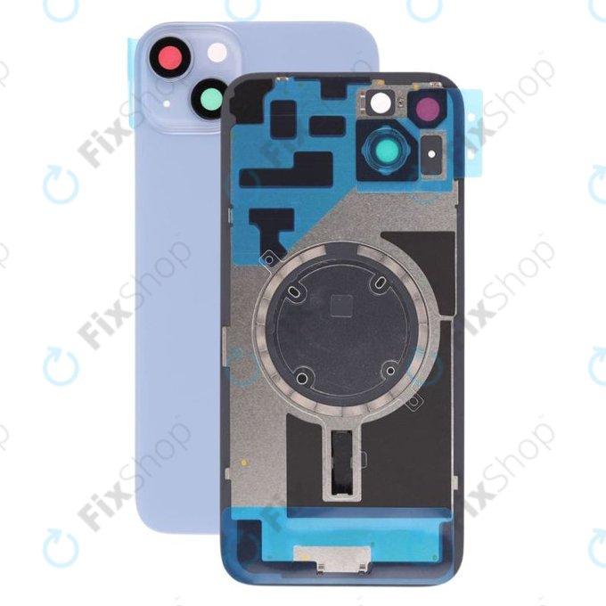 Apple iPhone 14 Plus - Hátsó üveg + Kamera lencse + Fémlemez + Magsafe mágnes (Blue)