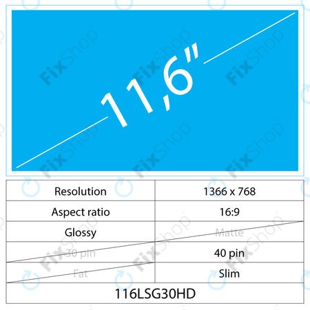 11.6 LCD Slim Fényes 40 pin HD