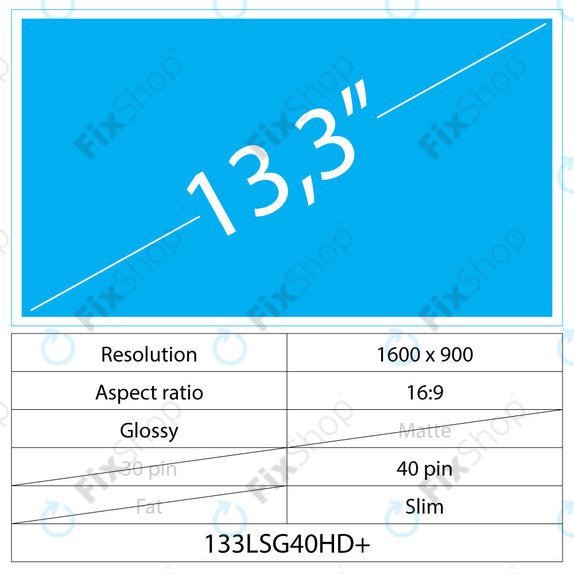 13.3 LCD Slim Fényes 40 pin HD+
