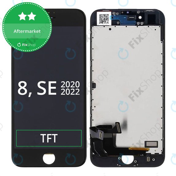 Kijelző iPhone 8, SE (2020), SE (2022), Black, Érintőüveg kerettel