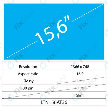 15.6 LCD Slim Fényes 30 pin HD