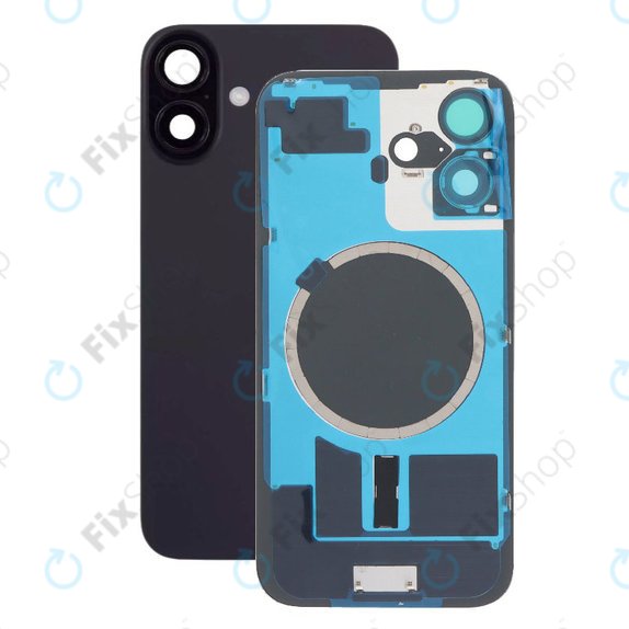 Apple iPhone 16 - Hátsó üveg + Kamera lencse + Fémlemez + Magsafe mágnes (Black)