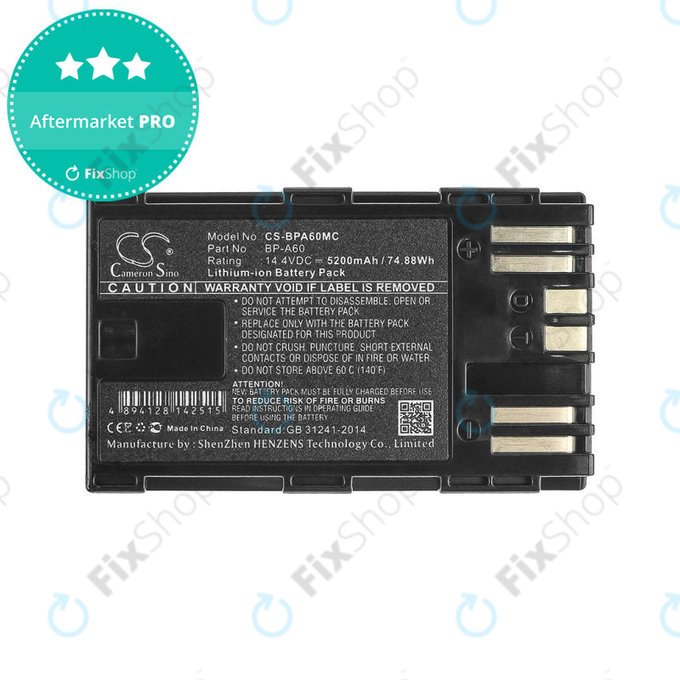 Akkumulátor Canon EOS S200, C300, 5200mAh, Li-Ion, 14.4V, BP-A60, HQ