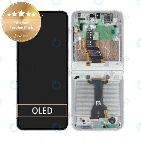 Samsung Galaxy Z Flip 7 FE F761B - LCD Kijelző + Érintőüveg + Keret (White) - GH82-37734B Genuine Service Pack