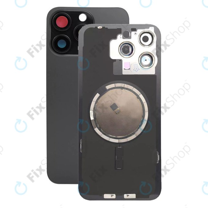 Apple iPhone 15 Pro Max - Hátsó üveg + Kamera lencse + Fémlemez + Magsafe mágnes (Black Titanium)