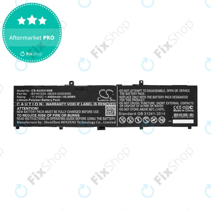 Akkumulátor Asus UX310, UX310UAK, UX410UQ, 4000mAh, Li-Pol, 11.4V, B31N1535, HQ