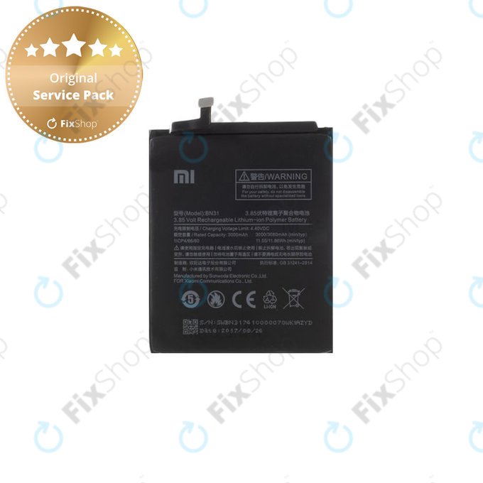 Xiaomi Redmi Note 5A, Redmi S2 (Redmi Y2) - Akkumulátor BN31 3080mAh - 46BN31G05014 Genuine Service Pack