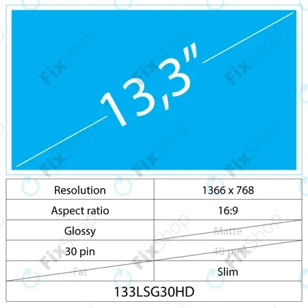 13.3 LCD Slim Fényes 30 pin HD