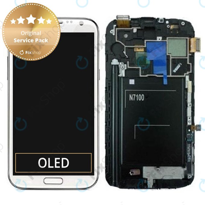 Samsung Galaxy Note 2 N7100 - LCD Kijelző + Érintőüveg + Keret (Marble White) - GH97-14112A Genuine Service Pack