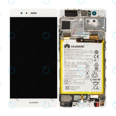 Huawei P9 - LCD Kijelző + Érintőüveg + Keret + Akkumulátor (White) - 02350RRY, 02350RKF Genuine Service Pack