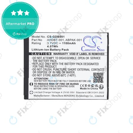 Akkumulátor GoPro HD Hero, Hero2, 1100mAh, Li-Ion, 3.7V, AHDBT-001, HQ